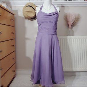 Jasmine Boutique- Lilac Halter Ruched Flowy Midi Mesh Dress